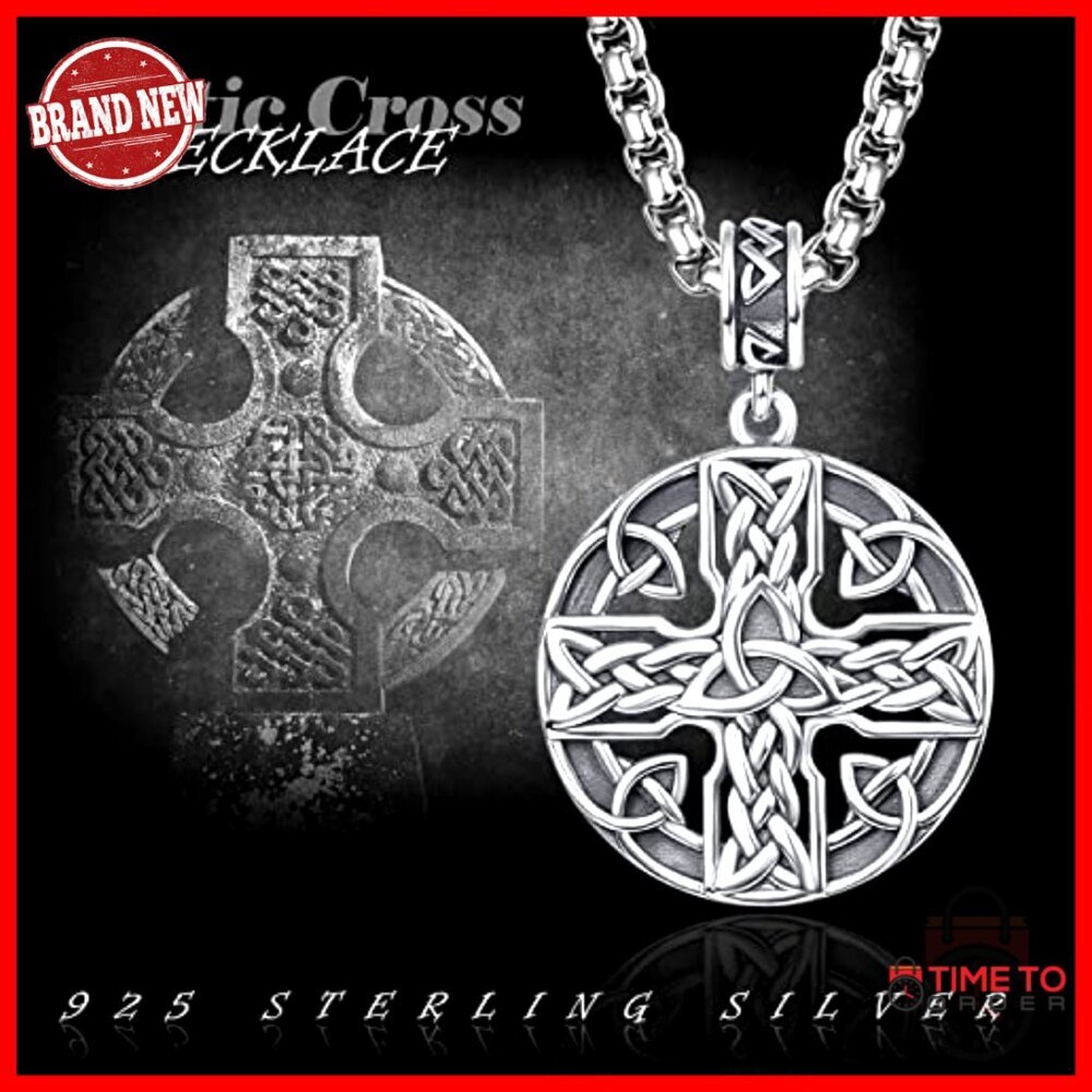 Sterling Silver Celtic Cross Pendant Necklace with 24 Inch Chain - Picture 6 of 7